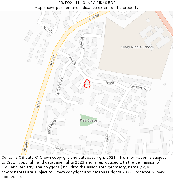 28, FOXHILL, OLNEY, MK46 5DE: Location map and indicative extent of plot