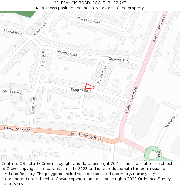 28, FRANCIS ROAD, POOLE, BH12 2AT: Location map and indicative extent of plot