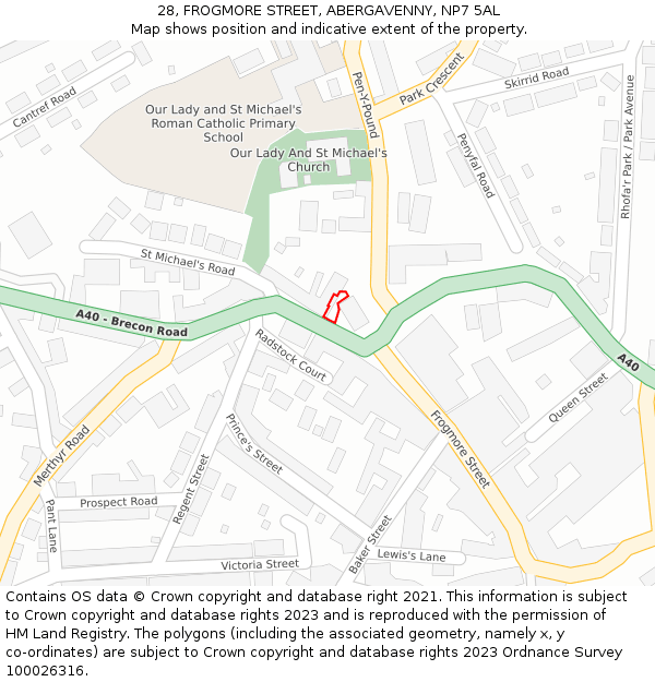 28, FROGMORE STREET, ABERGAVENNY, NP7 5AL: Location map and indicative extent of plot