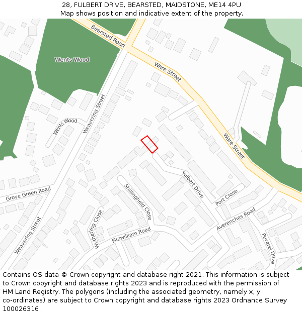 28, FULBERT DRIVE, BEARSTED, MAIDSTONE, ME14 4PU: Location map and indicative extent of plot