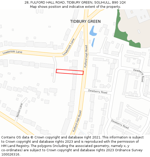 28, FULFORD HALL ROAD, TIDBURY GREEN, SOLIHULL, B90 1QX: Location map and indicative extent of plot