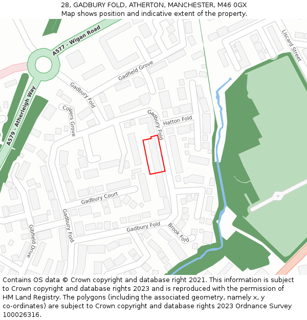 28, GADBURY FOLD, ATHERTON, MANCHESTER, M46 0GX: Location map and indicative extent of plot