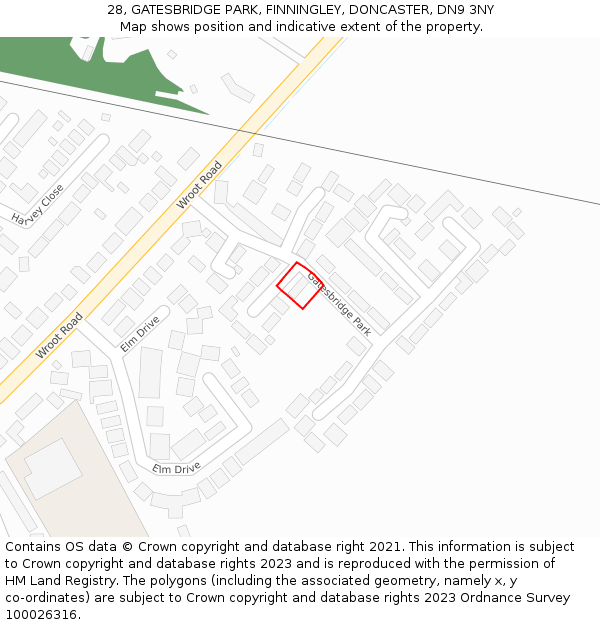 28, GATESBRIDGE PARK, FINNINGLEY, DONCASTER, DN9 3NY: Location map and indicative extent of plot