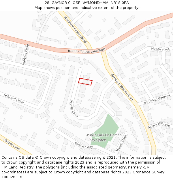 28, GAYNOR CLOSE, WYMONDHAM, NR18 0EA: Location map and indicative extent of plot