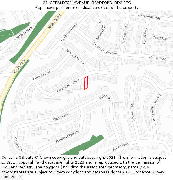 28, GERALDTON AVENUE, BRADFORD, BD2 1EG: Location map and indicative extent of plot