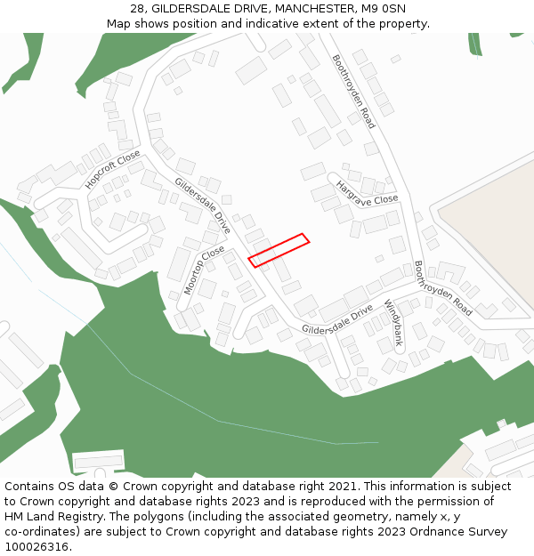 28, GILDERSDALE DRIVE, MANCHESTER, M9 0SN: Location map and indicative extent of plot