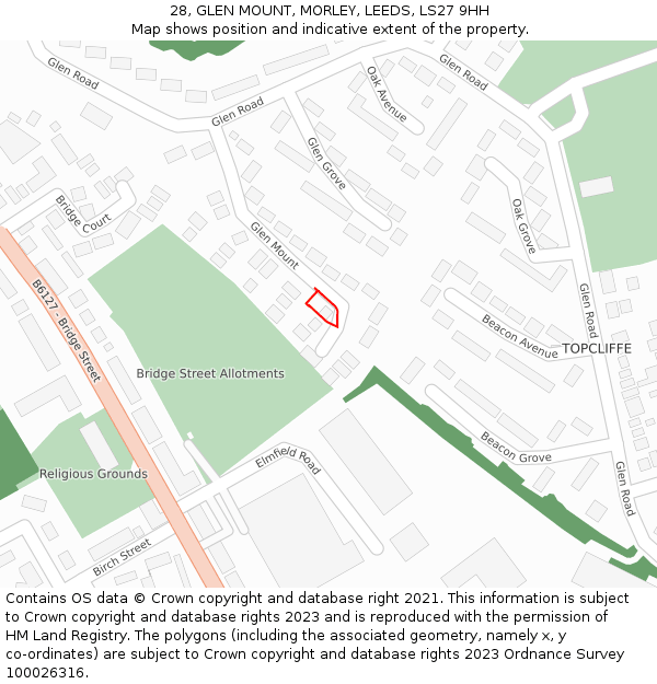 28, GLEN MOUNT, MORLEY, LEEDS, LS27 9HH: Location map and indicative extent of plot