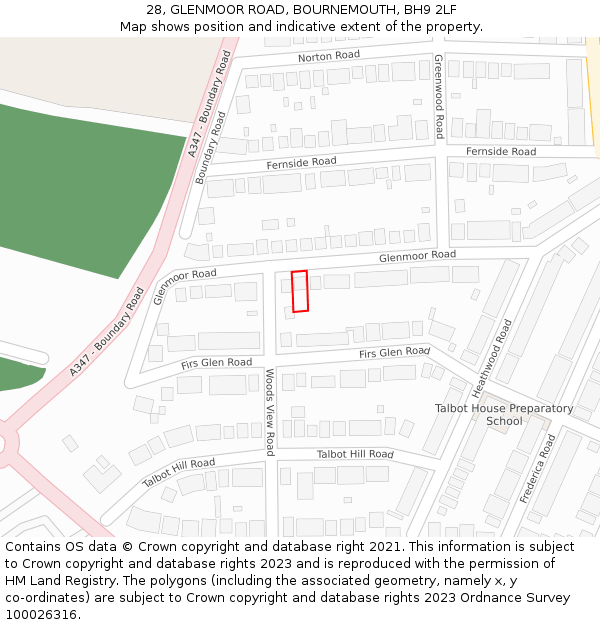28, GLENMOOR ROAD, BOURNEMOUTH, BH9 2LF: Location map and indicative extent of plot