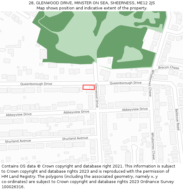 28, GLENWOOD DRIVE, MINSTER ON SEA, SHEERNESS, ME12 2JS: Location map and indicative extent of plot