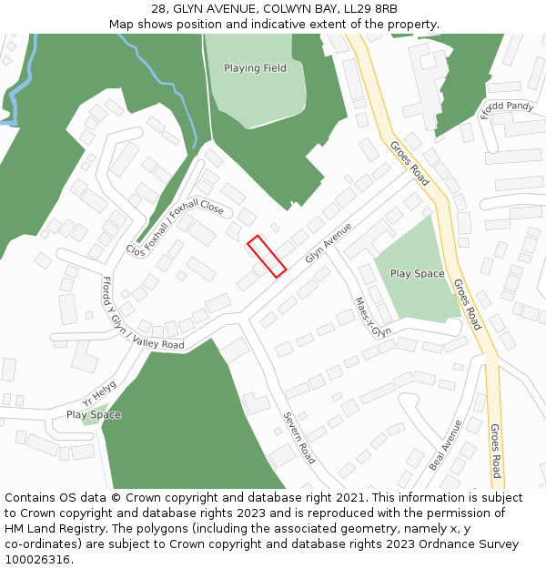 28, GLYN AVENUE, COLWYN BAY, LL29 8RB: Location map and indicative extent of plot