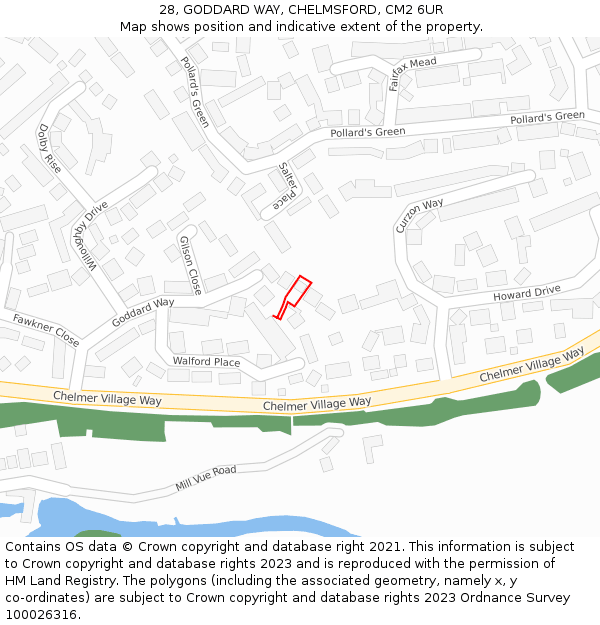 28, GODDARD WAY, CHELMSFORD, CM2 6UR: Location map and indicative extent of plot