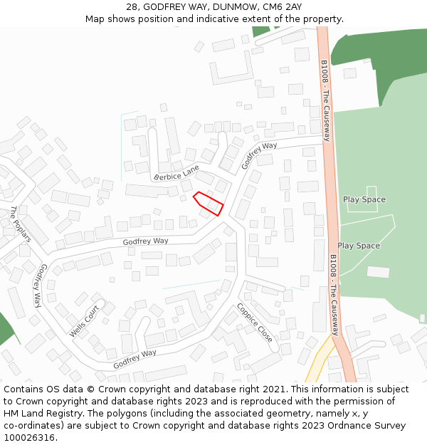 28, GODFREY WAY, DUNMOW, CM6 2AY: Location map and indicative extent of plot