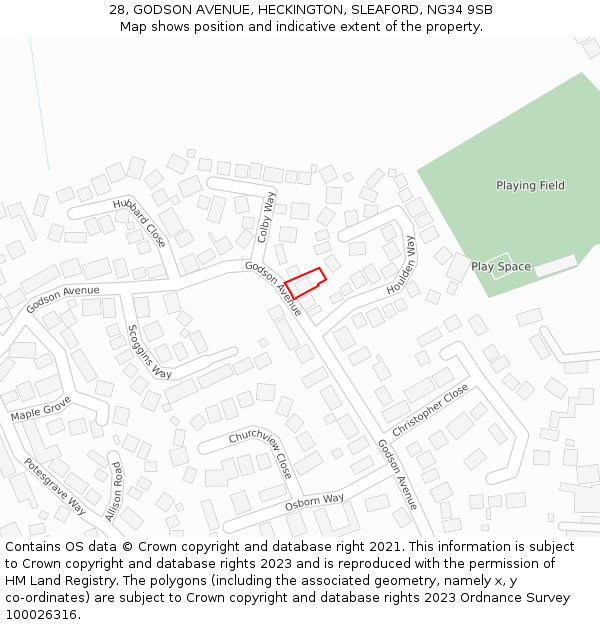 28, GODSON AVENUE, HECKINGTON, SLEAFORD, NG34 9SB: Location map and indicative extent of plot