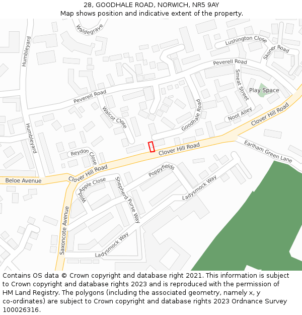 28, GOODHALE ROAD, NORWICH, NR5 9AY: Location map and indicative extent of plot