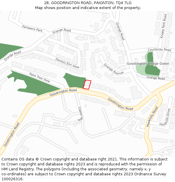 28, GOODRINGTON ROAD, PAIGNTON, TQ4 7LG: Location map and indicative extent of plot
