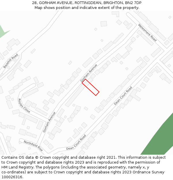 28, GORHAM AVENUE, ROTTINGDEAN, BRIGHTON, BN2 7DP: Location map and indicative extent of plot