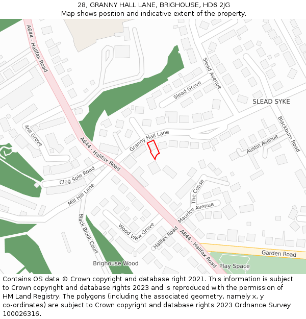 28, GRANNY HALL LANE, BRIGHOUSE, HD6 2JG: Location map and indicative extent of plot