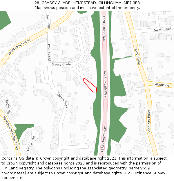 28, GRASSY GLADE, HEMPSTEAD, GILLINGHAM, ME7 3RR: Location map and indicative extent of plot