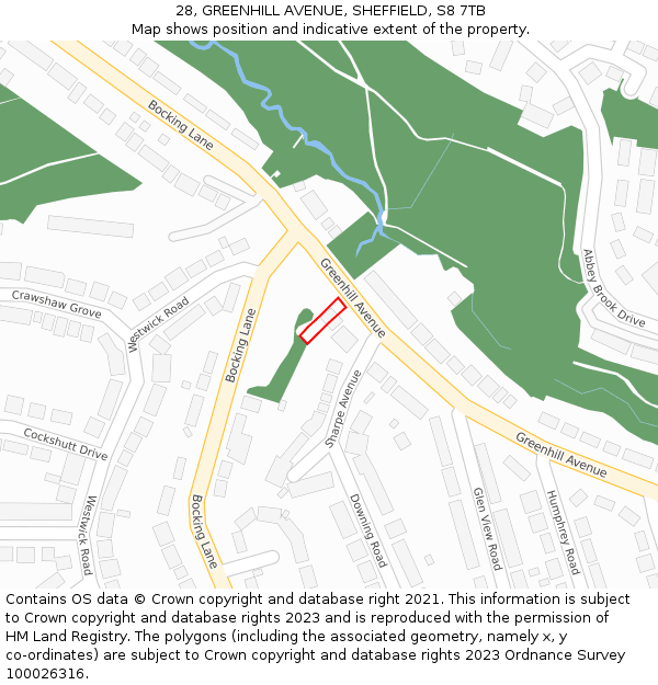 28, GREENHILL AVENUE, SHEFFIELD, S8 7TB: Location map and indicative extent of plot