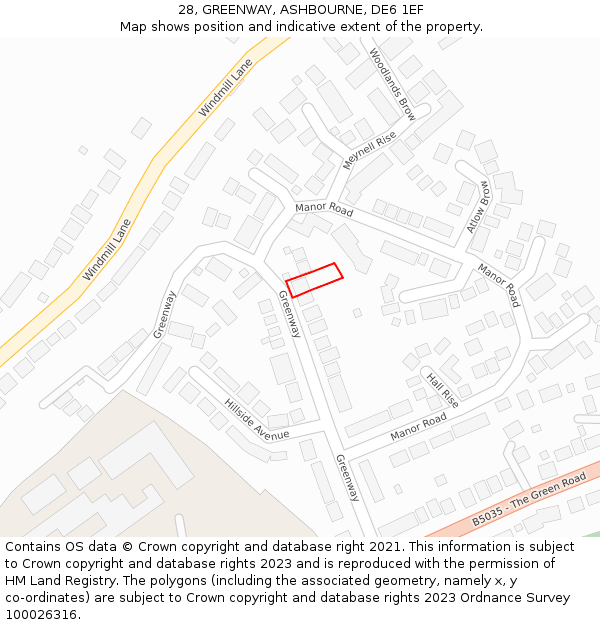 28, GREENWAY, ASHBOURNE, DE6 1EF: Location map and indicative extent of plot