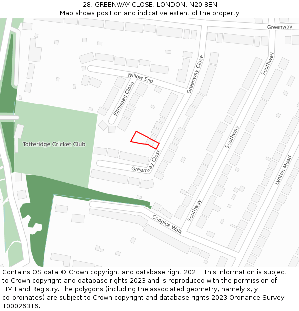 28, GREENWAY CLOSE, LONDON, N20 8EN: Location map and indicative extent of plot