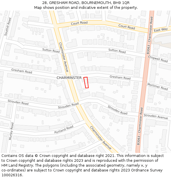 28, GRESHAM ROAD, BOURNEMOUTH, BH9 1QR: Location map and indicative extent of plot