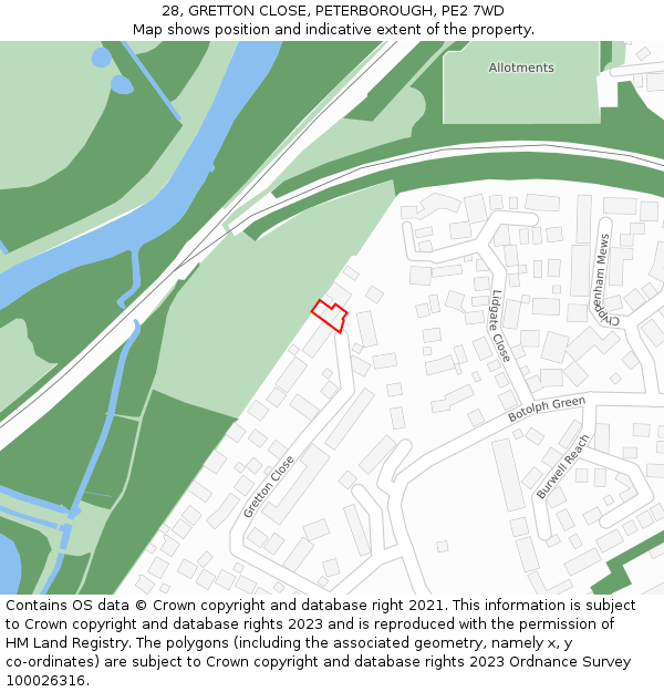 28, GRETTON CLOSE, PETERBOROUGH, PE2 7WD: Location map and indicative extent of plot