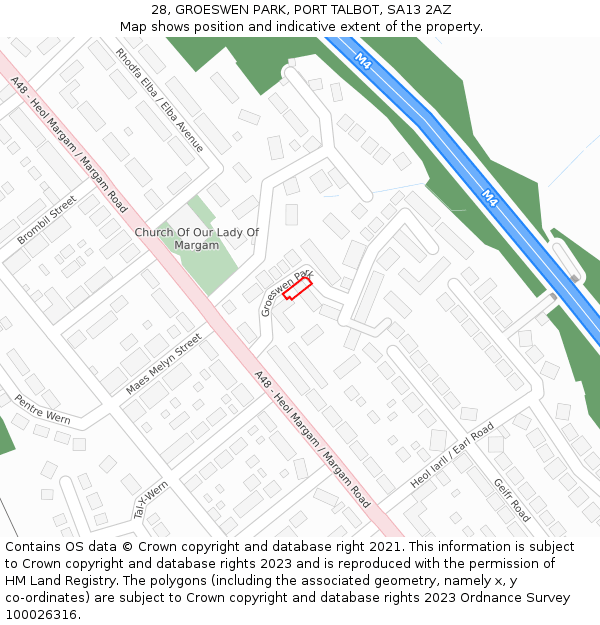 28, GROESWEN PARK, PORT TALBOT, SA13 2AZ: Location map and indicative extent of plot