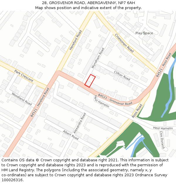 28, GROSVENOR ROAD, ABERGAVENNY, NP7 6AH: Location map and indicative extent of plot
