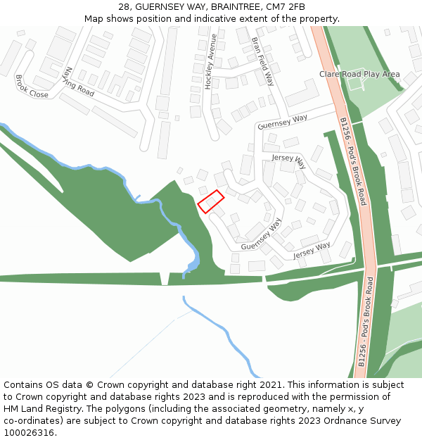 28, GUERNSEY WAY, BRAINTREE, CM7 2FB: Location map and indicative extent of plot