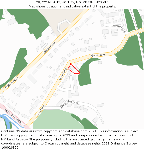 28, GYNN LANE, HONLEY, HOLMFIRTH, HD9 6LF: Location map and indicative extent of plot