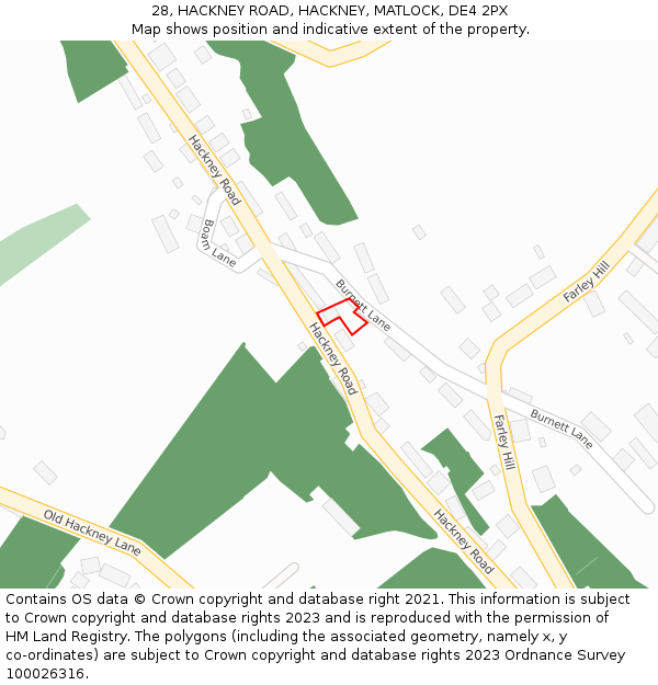 28, HACKNEY ROAD, HACKNEY, MATLOCK, DE4 2PX: Location map and indicative extent of plot