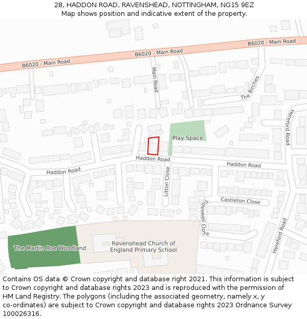 28, HADDON ROAD, RAVENSHEAD, NOTTINGHAM, NG15 9EZ: Location map and indicative extent of plot