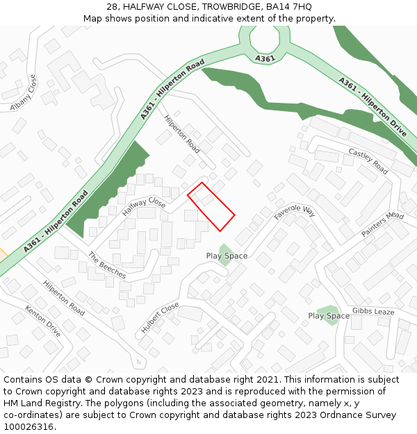 28, HALFWAY CLOSE, TROWBRIDGE, BA14 7HQ: Location map and indicative extent of plot