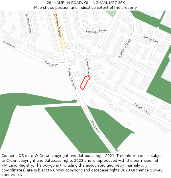 28, HAMELIN ROAD, GILLINGHAM, ME7 3EX: Location map and indicative extent of plot