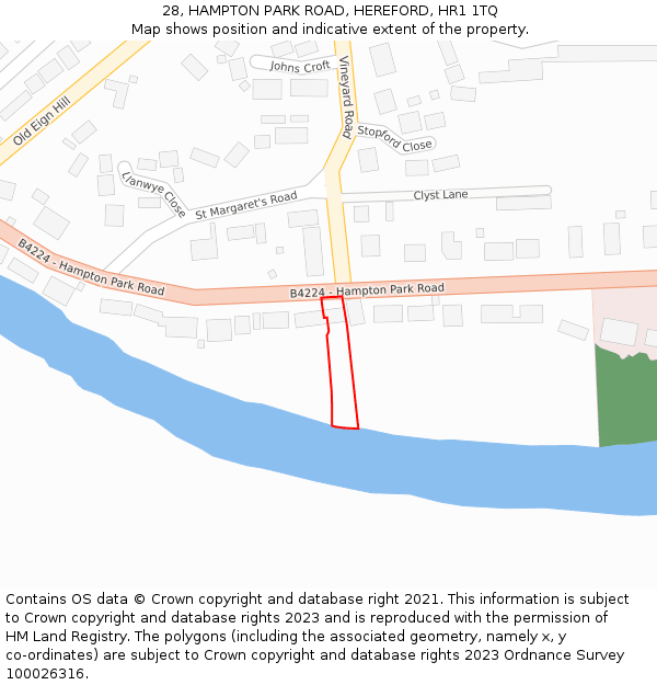 28, HAMPTON PARK ROAD, HEREFORD, HR1 1TQ: Location map and indicative extent of plot
