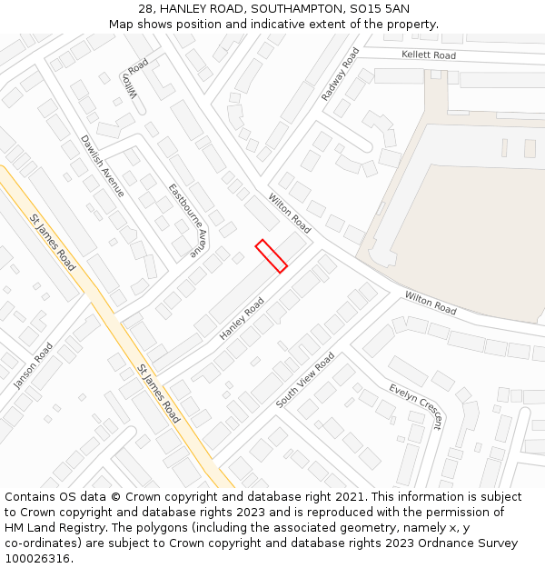 28, HANLEY ROAD, SOUTHAMPTON, SO15 5AN: Location map and indicative extent of plot