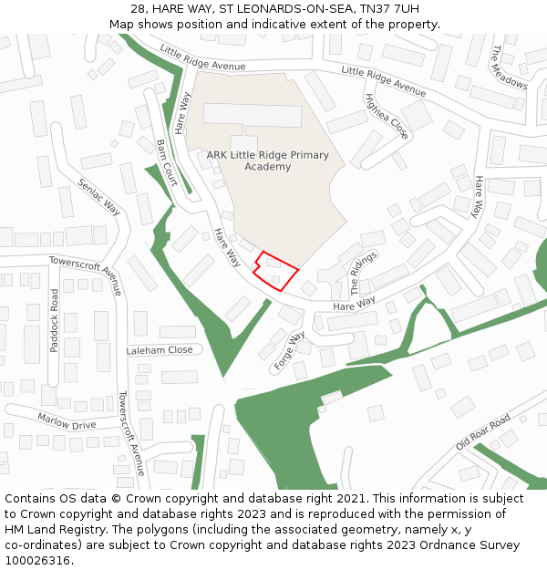 28, HARE WAY, ST LEONARDS-ON-SEA, TN37 7UH: Location map and indicative extent of plot