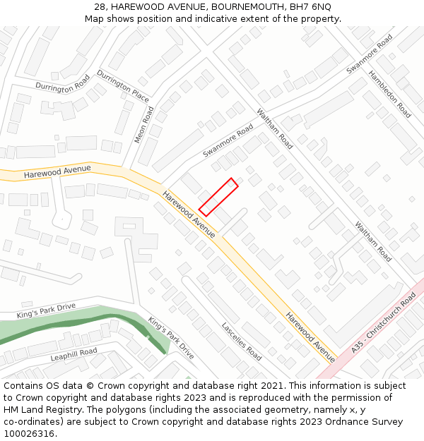28, HAREWOOD AVENUE, BOURNEMOUTH, BH7 6NQ: Location map and indicative extent of plot
