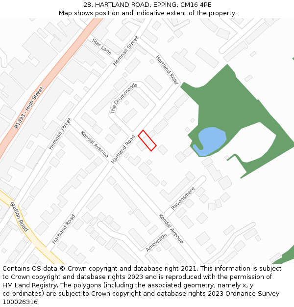 28, HARTLAND ROAD, EPPING, CM16 4PE: Location map and indicative extent of plot