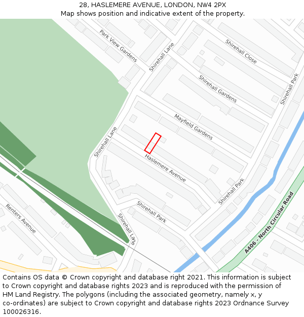 28, HASLEMERE AVENUE, LONDON, NW4 2PX: Location map and indicative extent of plot