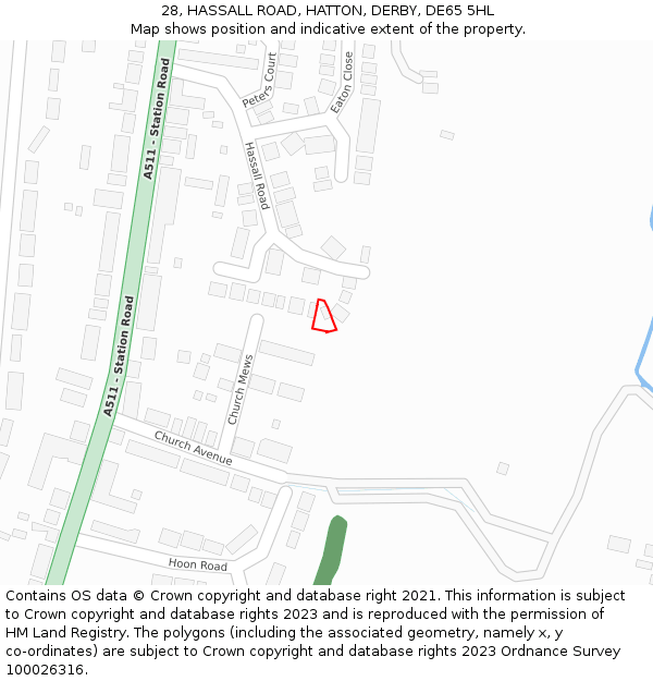 28, HASSALL ROAD, HATTON, DERBY, DE65 5HL: Location map and indicative extent of plot