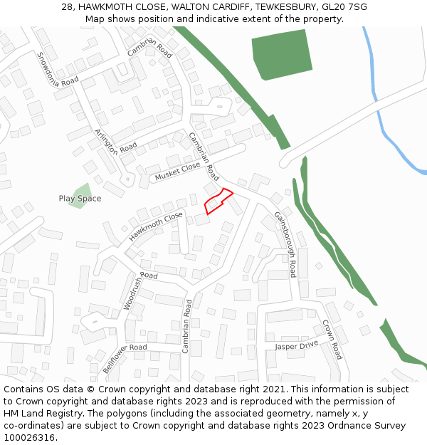 28, HAWKMOTH CLOSE, WALTON CARDIFF, TEWKESBURY, GL20 7SG: Location map and indicative extent of plot