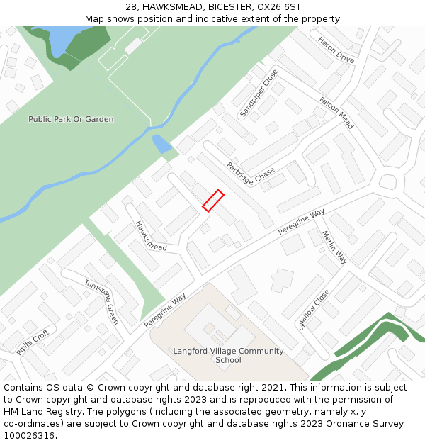 28, HAWKSMEAD, BICESTER, OX26 6ST: Location map and indicative extent of plot