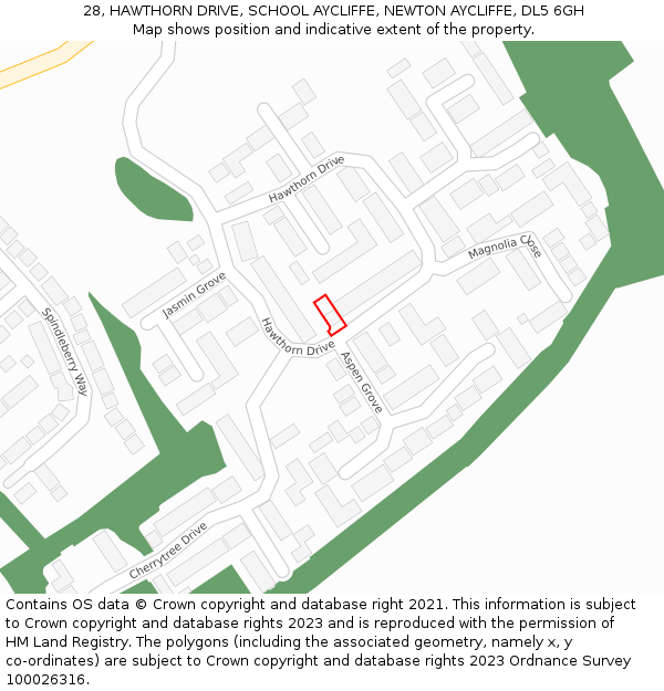 28, HAWTHORN DRIVE, SCHOOL AYCLIFFE, NEWTON AYCLIFFE, DL5 6GH: Location map and indicative extent of plot