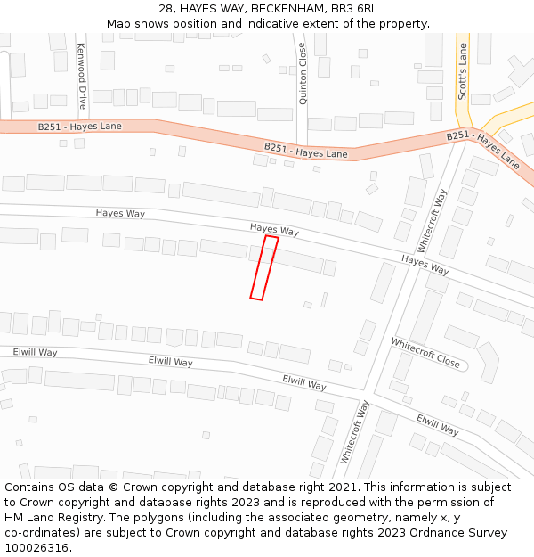 28, HAYES WAY, BECKENHAM, BR3 6RL: Location map and indicative extent of plot
