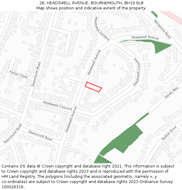 28, HEADSWELL AVENUE, BOURNEMOUTH, BH10 6LB: Location map and indicative extent of plot