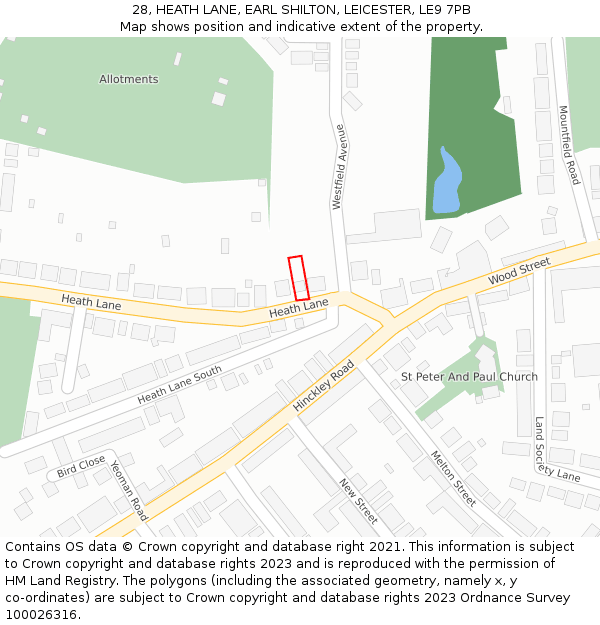 28, HEATH LANE, EARL SHILTON, LEICESTER, LE9 7PB: Location map and indicative extent of plot