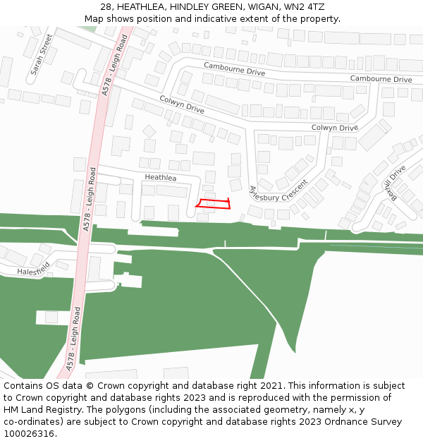 28, HEATHLEA, HINDLEY GREEN, WIGAN, WN2 4TZ: Location map and indicative extent of plot