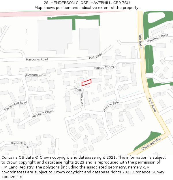 28, HENDERSON CLOSE, HAVERHILL, CB9 7SU: Location map and indicative extent of plot